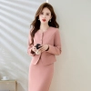 office wear uniform yound lady pink suit jacket skirt set free shipping