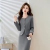 office wear uniform yound grey color lady suit jacket skirt set free shipping