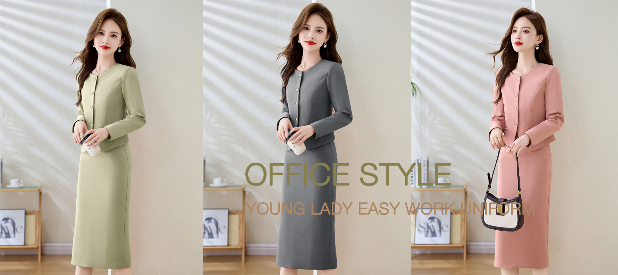 office wear uniform yound grey color lady suit jacket skirt set free shipping