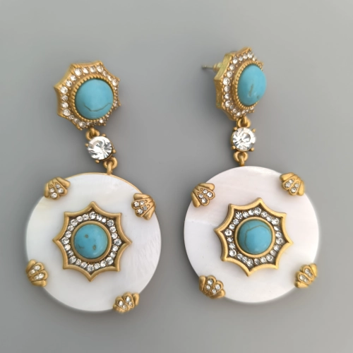 retro France design artificial turquoise inlaided earrings